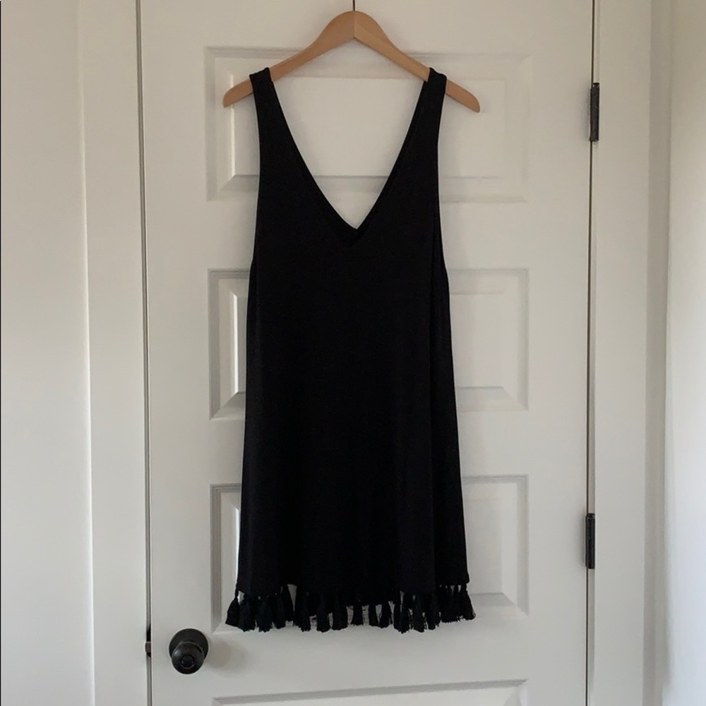 Black fringe swim coverup